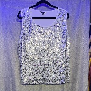 George White Sequin Tank Top